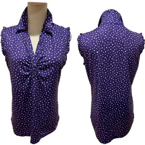 90s GOLF TOP PURPLE & WHITE POLKA DOT SLEEVELESS MAGGIE LANE ATHLETIC BLOUSE M